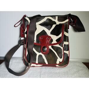 Stylish Faux Leather Brown & Ivory Giraffe Print Purse Crossbody Bag 10x8.5
